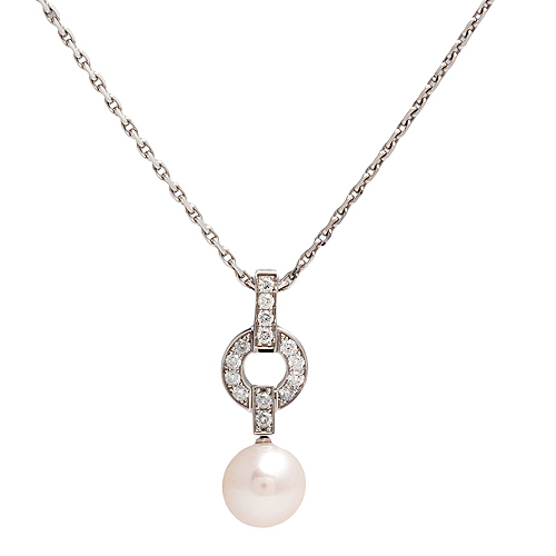 Cartier卡地亞 HIMALIA系列18K白金幾何造型鑲鑽珍珠墜飾(白)
