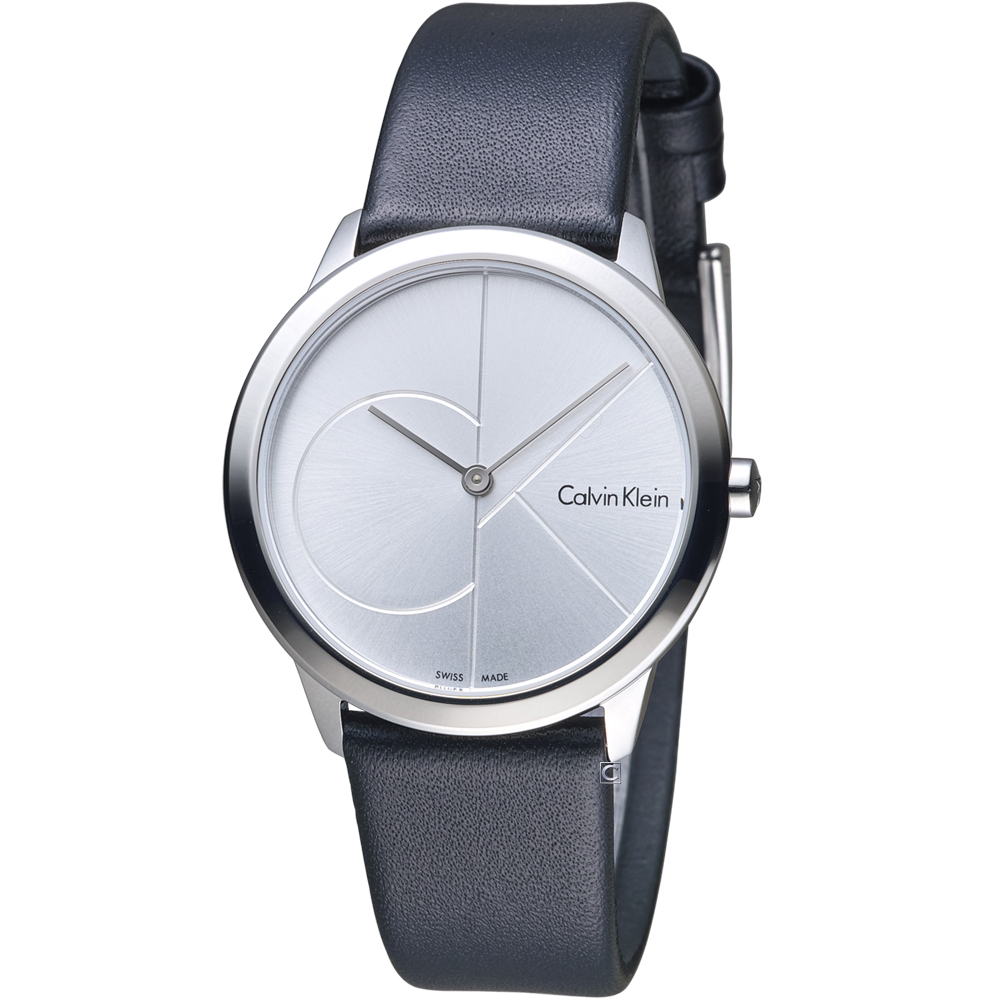 Calvin Klein minimal  大 ck 簡約時尚腕錶-白x皮/35mm