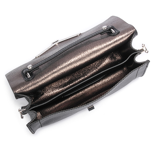 botkier VIVI 荔枝紋皮革復古旋扣翻蓋式手提/側背兩用包-黑色