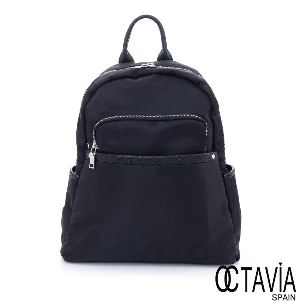 OCTAVIA 8 真皮- 寬容 三層寬底尼龍後背包 - 新貴黑