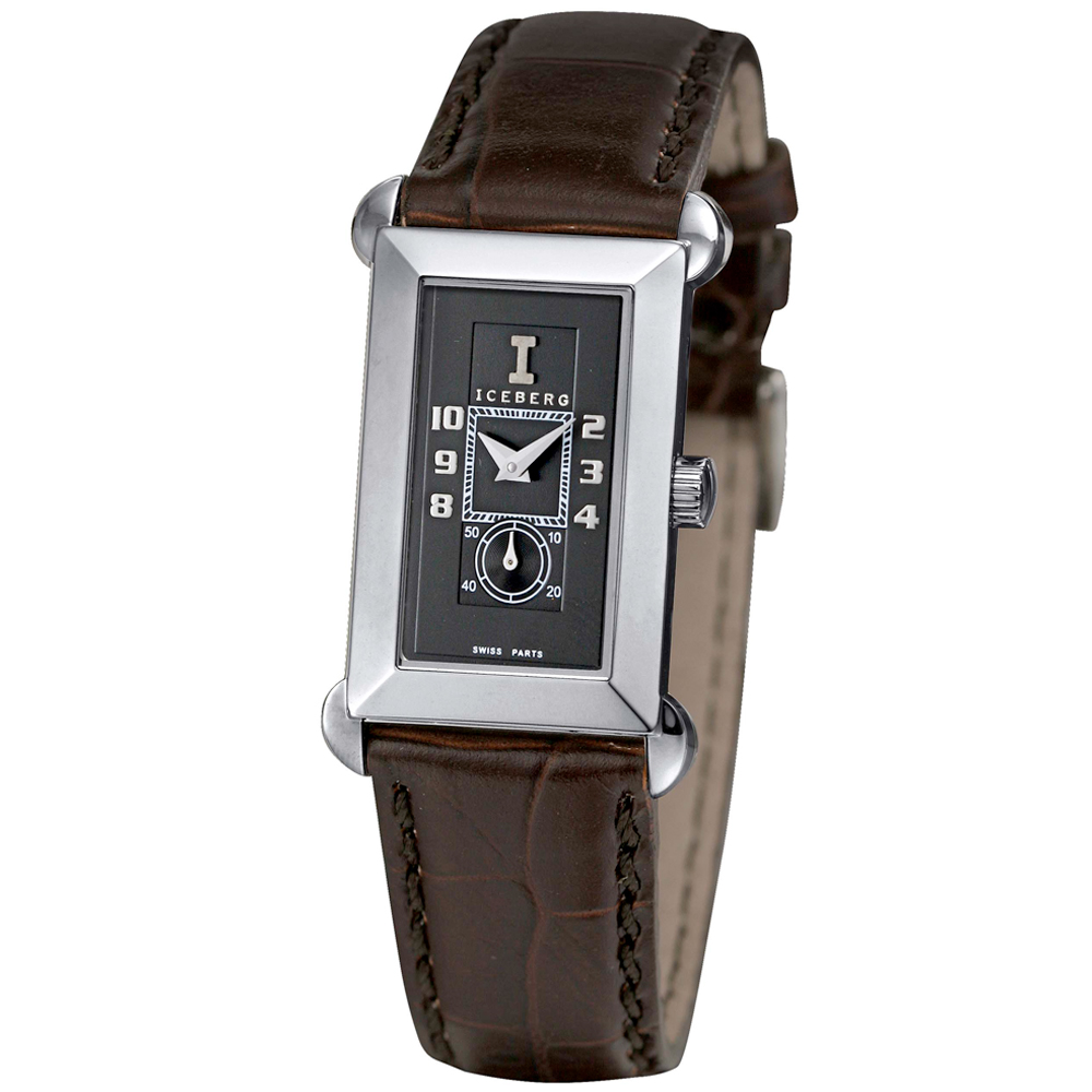 ICEBERG 舊愛新歡系列皮帶錶-黑x咖啡色皮帶/34mm