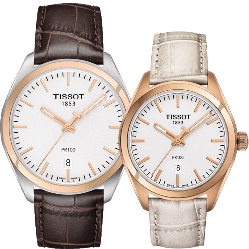 TISSOT 天梭 官方授權 PR100 大三針時尚對錶-39+33mm