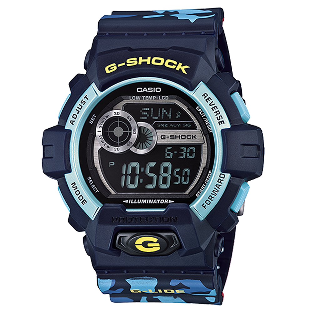 G-SHOCK 極限運動迷彩G-LIDE系列休閒錶-水藍框X藍/52mm