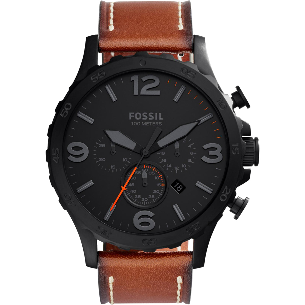 FOSSIL Nate 世紀戰神三眼計時腕錶(JR1524)-黑x咖啡/50mm