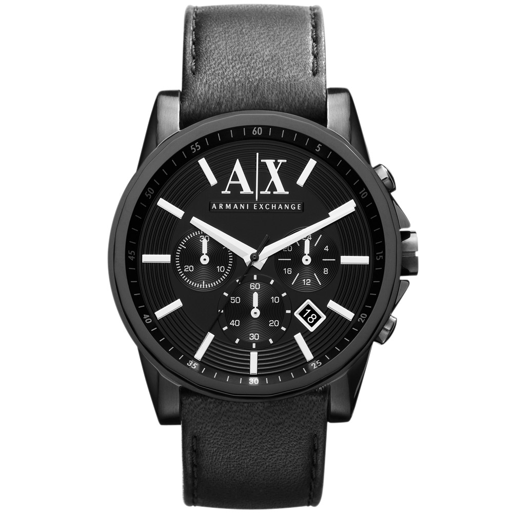 A│X Armani Exchange 時尚三眼計時腕錶-黑/44mm