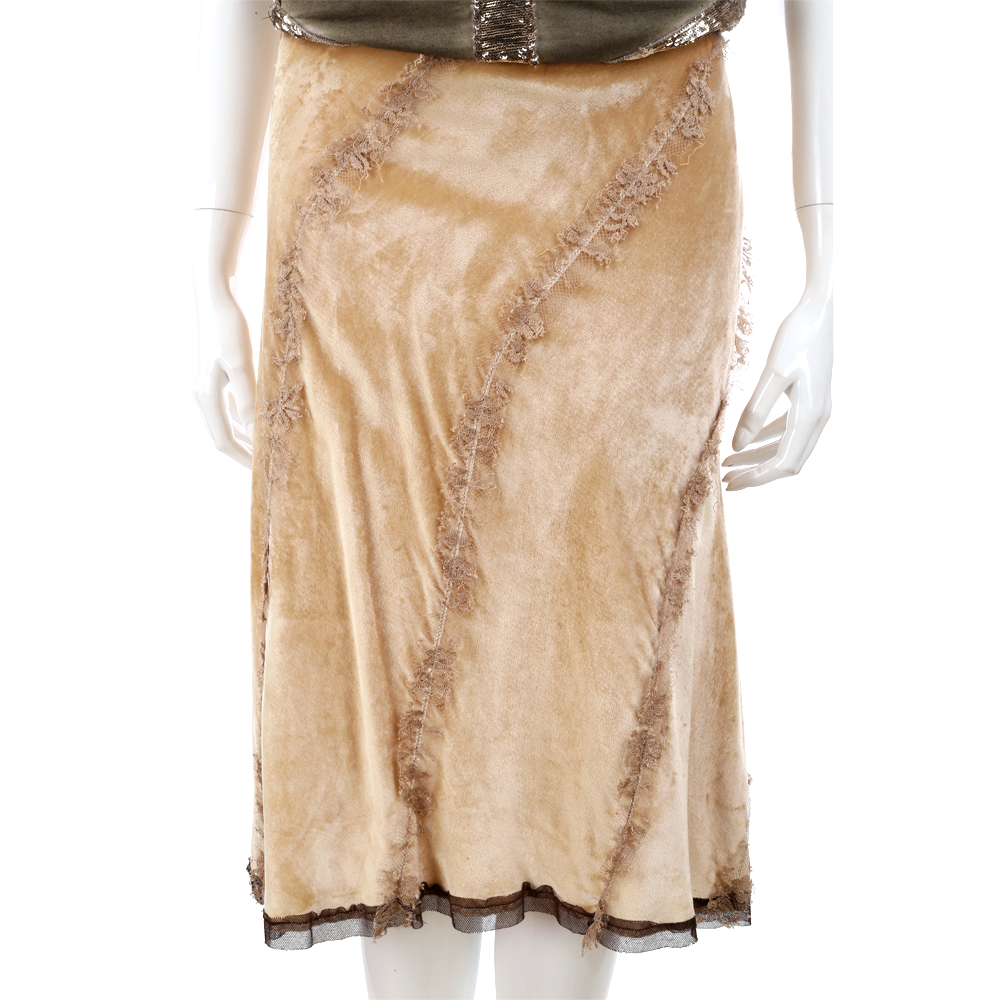 Lorella Braglia 駝金色蕾絲縫線絨質及膝裙(展示品)
