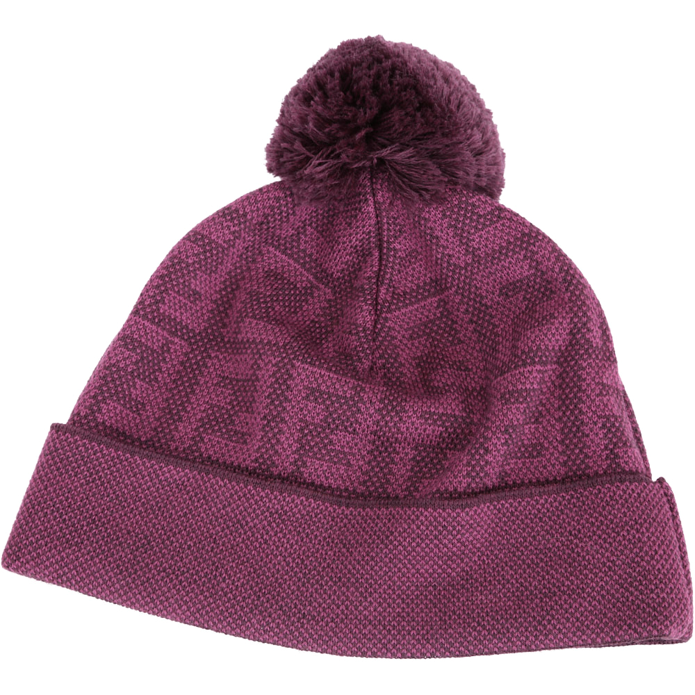 FENDI 紫紅色經典織紋反褶設計毛球飾針織帽(100%LANA)