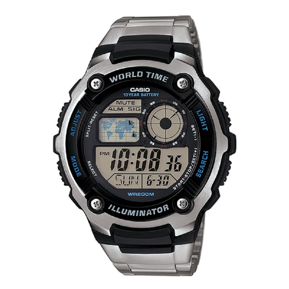 CASIO 城市地圖玩家數位休閒運動不銹鋼錶(AE-2100WD-1A)-/47.7mm