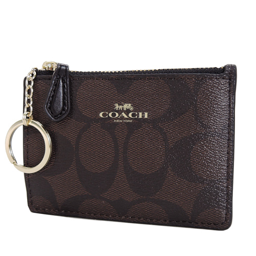 COACH LOGO拉鍊零錢鑰匙包(咖啡)