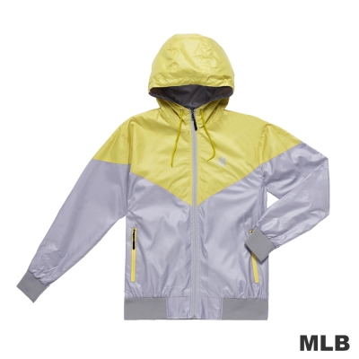 MLB-紐約洋基隊LOGO印花撞色造型拼接連帽薄風衣外套-淺灰色(男)