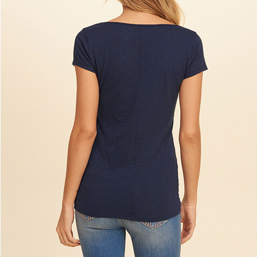 Hollister 經典海鷗刺繡V領短袖T恤(女)-深藍色 HCO