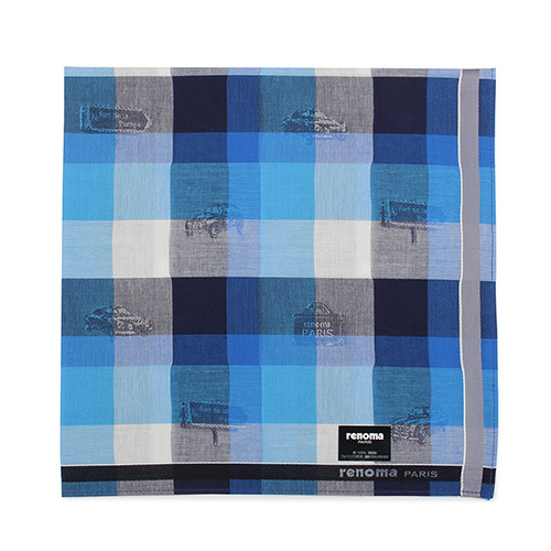 renoma paris 交錯格紋汽車路標圖文純棉帕領巾-藍