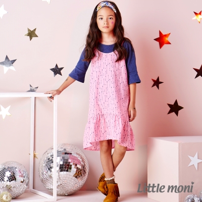 Little moni 甜美女孩細肩帶荷葉洋裝 (共2色)