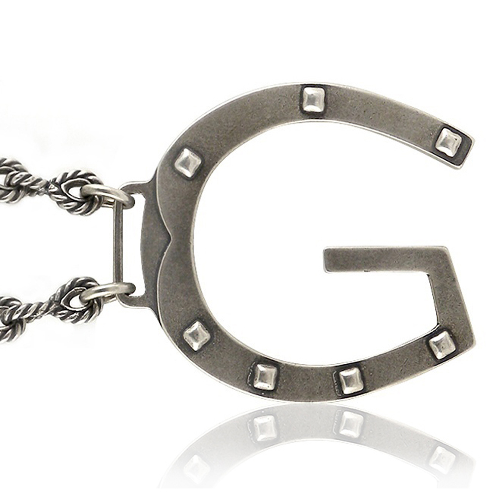 GUCCI G LOGO鉚釘925純銀項鍊