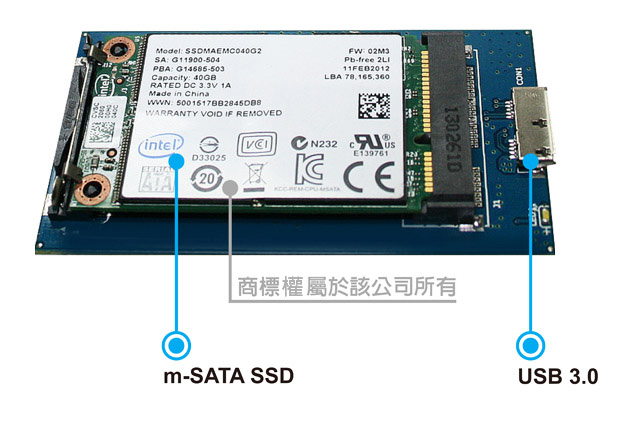 伽利略 USB 3.0 to m-SATA 外接盒