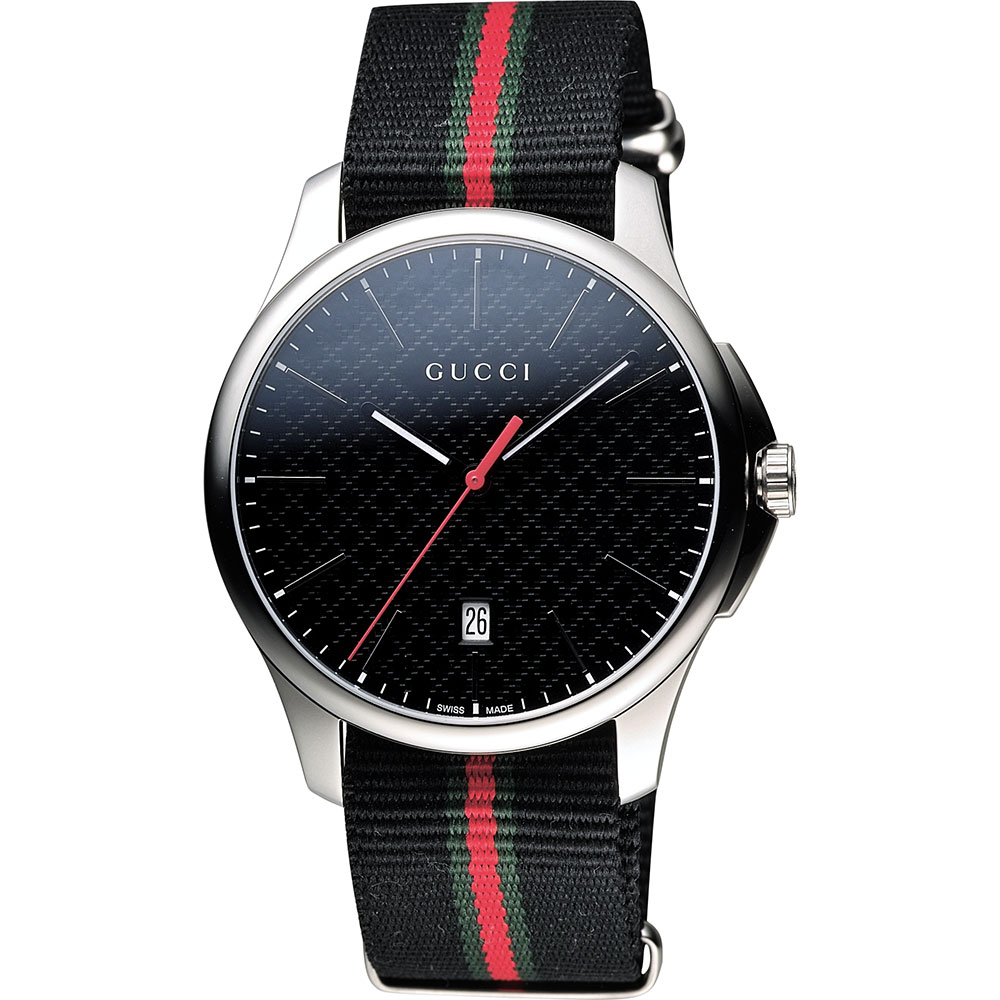 GUCCI G-Timeless 古馳菱格紋時尚帆布腕錶-黑/40mm