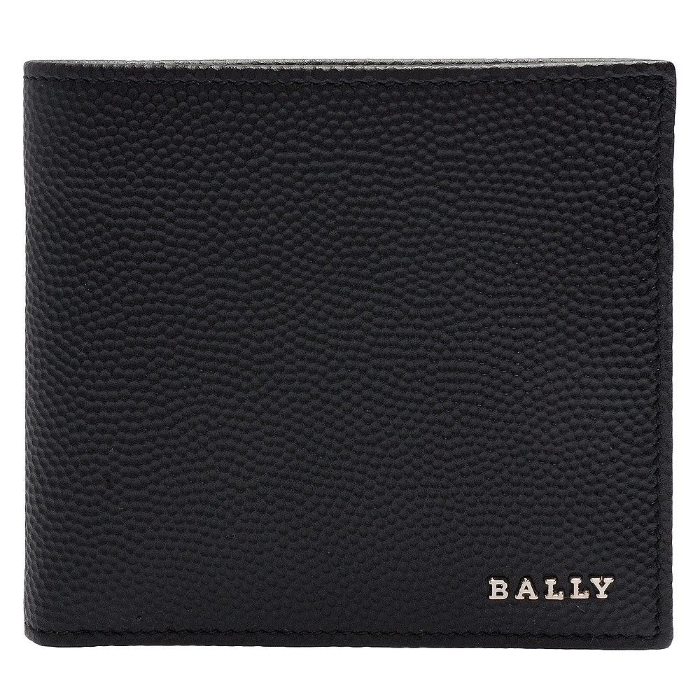 BALLY 經典浮雕LOGO防刮牛皮壓紋對折八卡短夾(黑色)