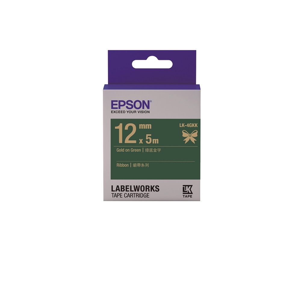 EPSON C53S654447 LK-4GKK緞帶系列 綠底金字標籤帶 寬12mm