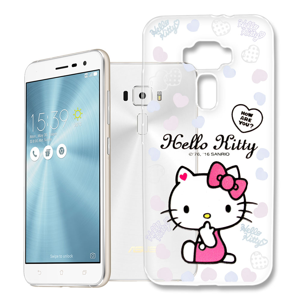 Hello Kitty 華碩 ZenFone 3 5.2吋 浮雕彩繪透明軟殼(心愛凱蒂)