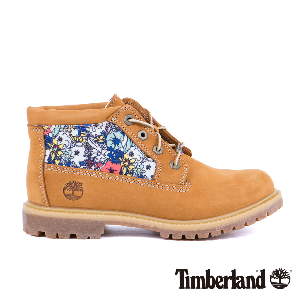Timberland 女款小麥黃布面搭真皮4吋休閒靴