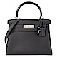 HERMES Kelly TG牛皮混搭鱷魚皮手提/肩背凱莉包(28CM/經典黑/銀釦) product thumbnail 1