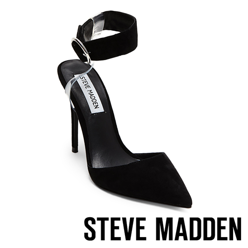 STEVE MADDEN-DIVA 踝帶尖頭高跟鞋-絨黑