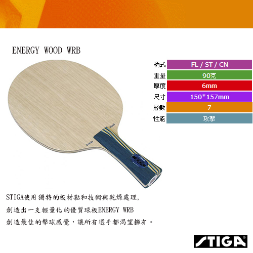 STIGA Energy Wood WRB桌球拍(空拍)