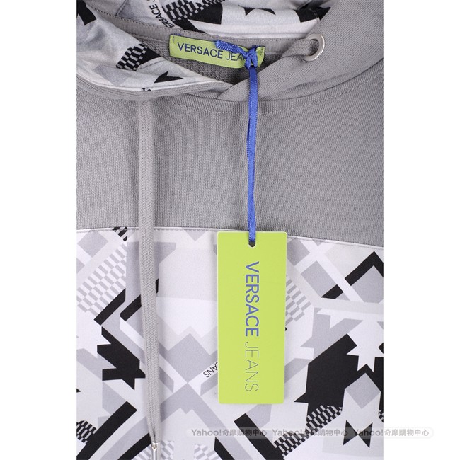 VERSACE 幾何印花圖騰灰色連帽運動衫