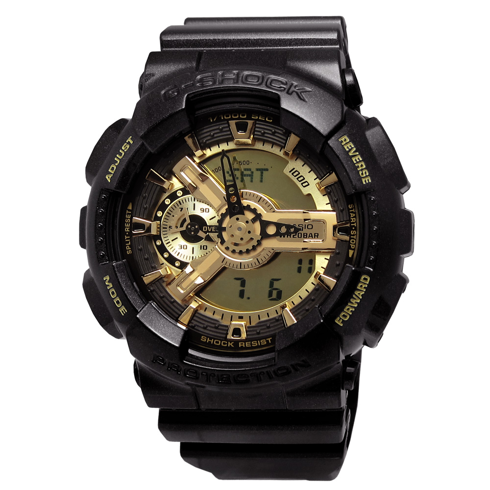 G-SHOCK 黑金狂潮銳利機械感雙顯腕錶(GA-110BR-5A)-深咖啡x金/49mm