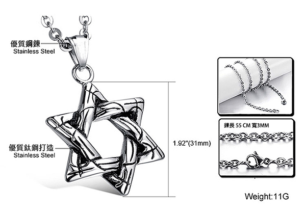 JINCHEN 白鋼六芒星項鍊-銀色
