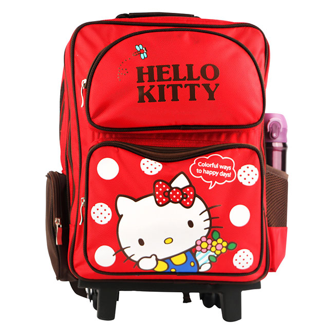 Hello Kitty 雙層三段式拉桿後背書包-紅色