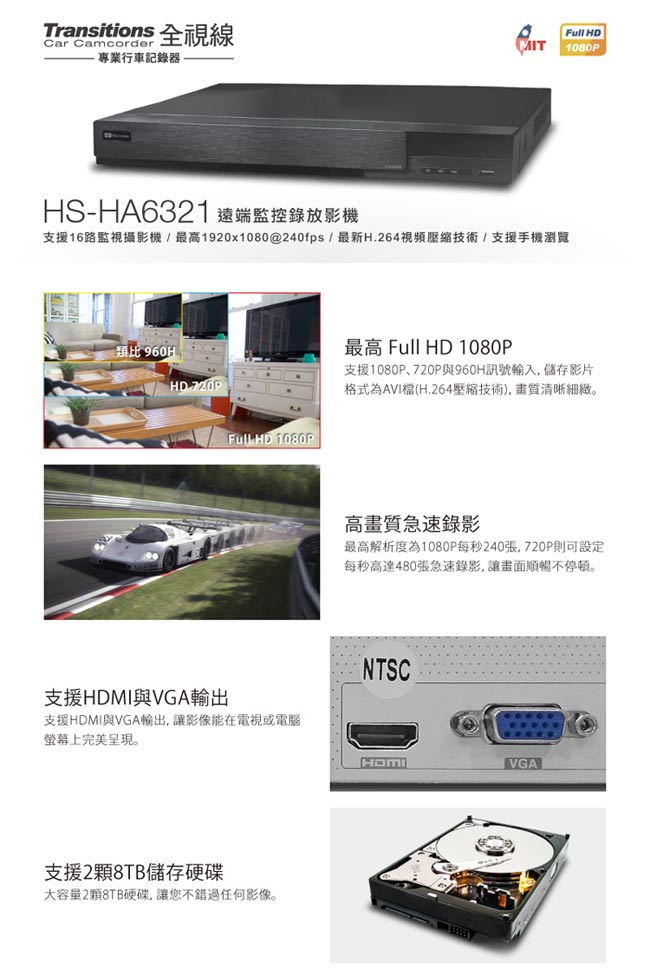 全視線 HS-HA6321 16路 H.264 1080P HDMI 監視監控錄影主機