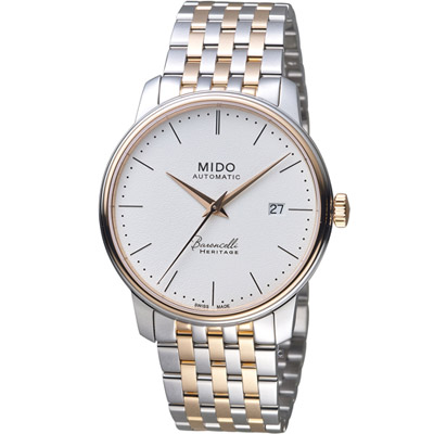 MIDO 美度 官方授權 BARONCELLI 永恆系列III雙色簡約腕錶-M0274072201000銀x玫瑰金/39mm