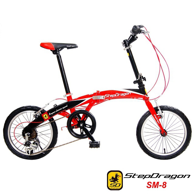 【StepDragon】SM-8 16吋 法拉利紅 小海豚 日本Shimano 6速折疊車