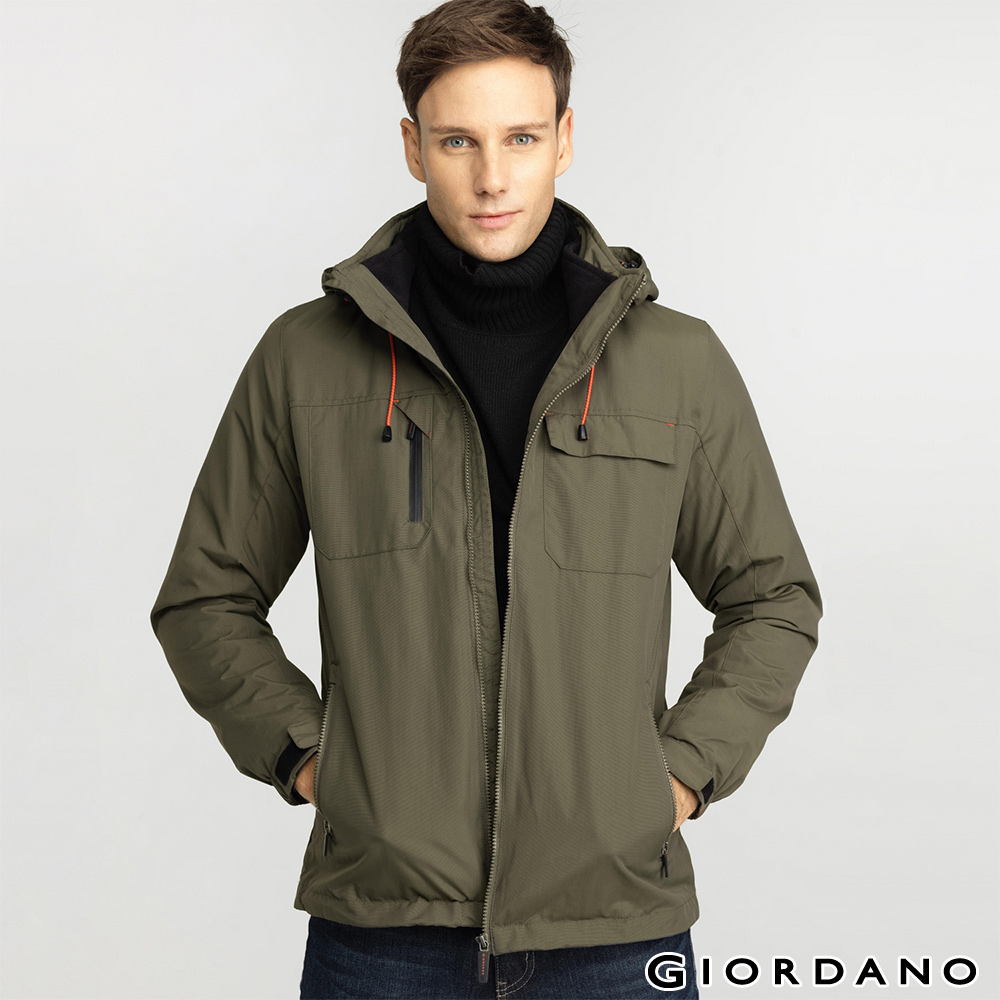 GIORDANO 男裝三合一防潑水兩件式保暖外套- 79 葡萄葉綠色