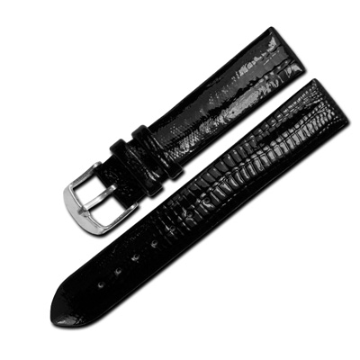 Watchband /別緻鮮亮色澤蜥蜴紋路壓紋真皮錶帶 黑色