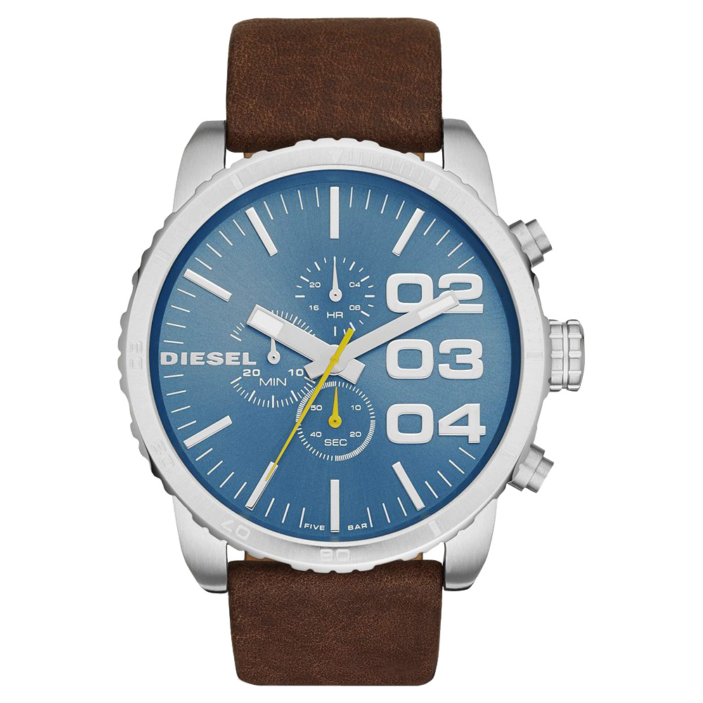 DIESEL Double Down 衝浪活力計時腕錶-淺藍x咖啡/51mm