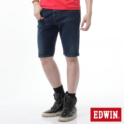 EDWIN 大尺碼 迦績褲黑腰頭牛仔短褲-男-酵洗藍