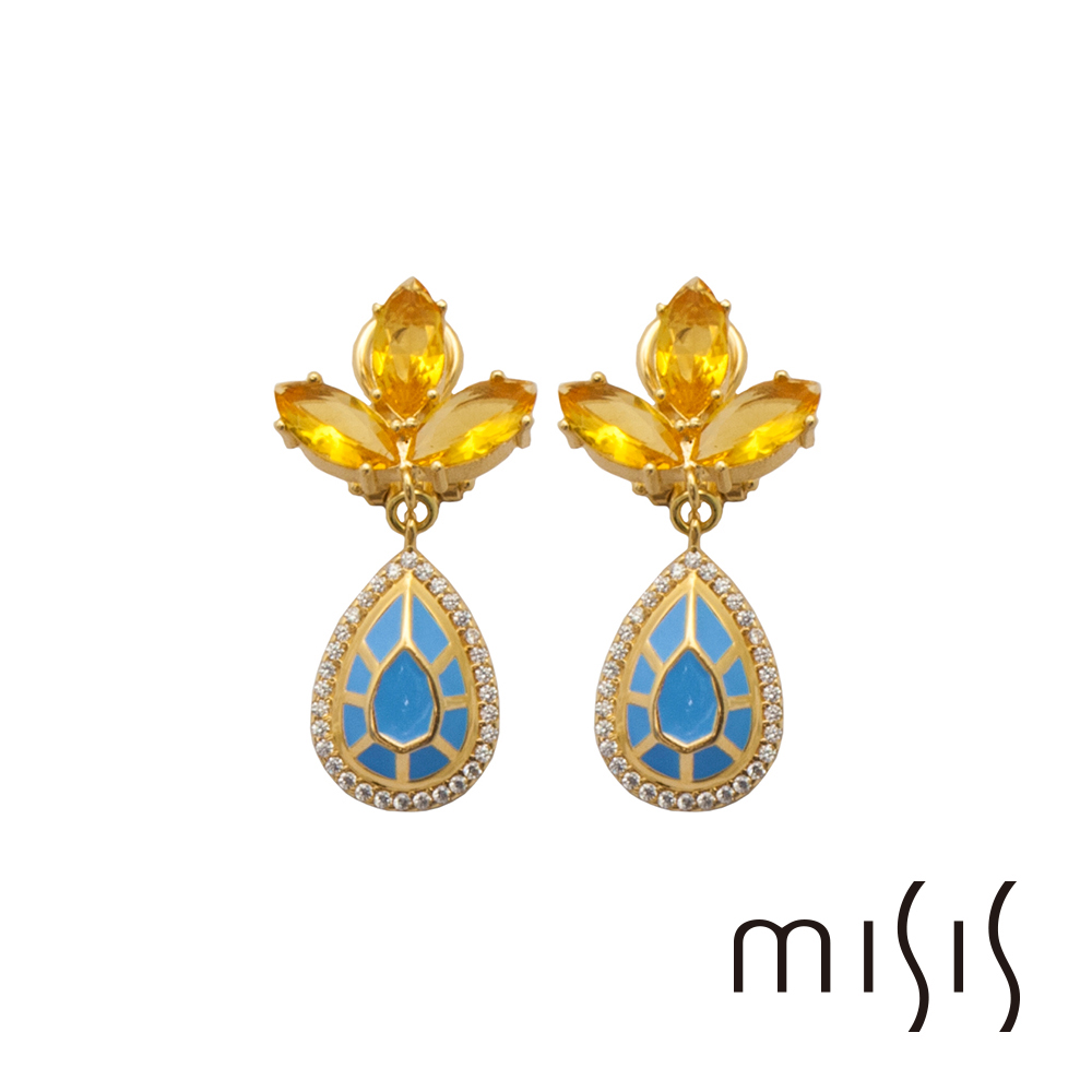 MISIS 不列顛系列 925純銀鍍18K金耳環-藍/金
