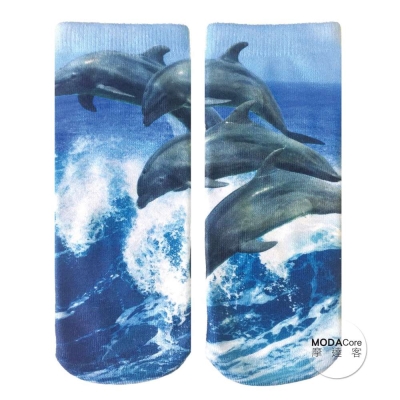 摩達客 美國進口Living Royal 海豚群 短襪腳踝襪彈性襪動物圖案襪