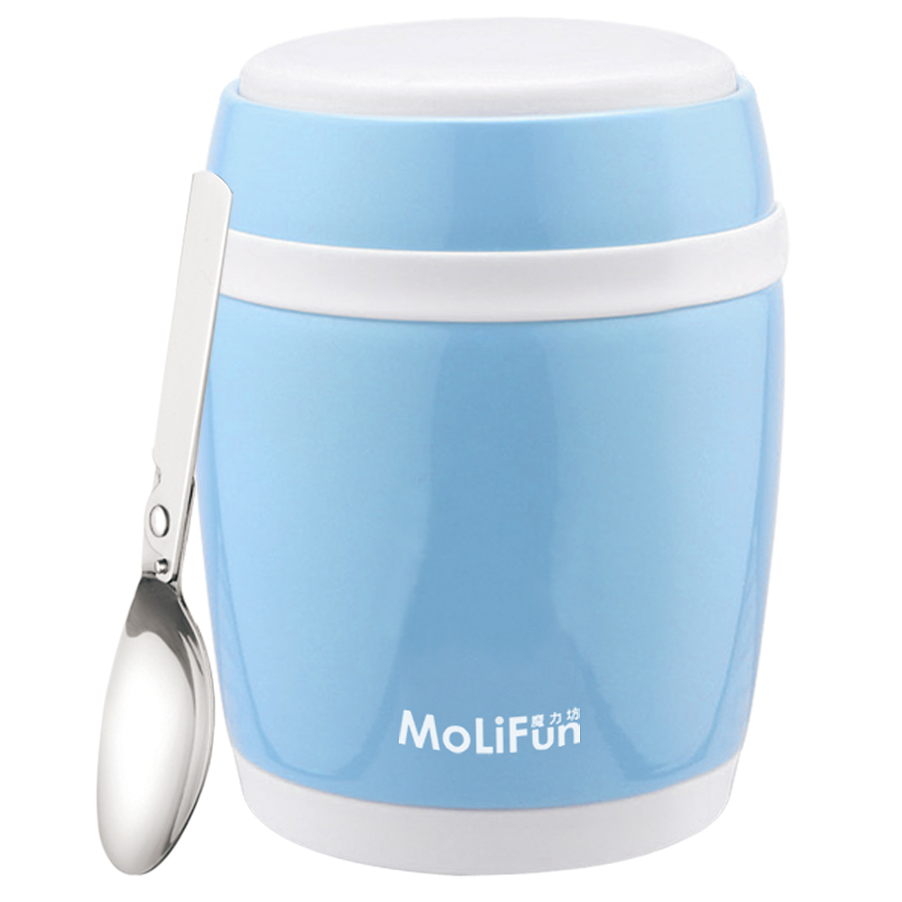MoliFun魔力坊 不鏽鋼真空保鮮保溫燜燒食物罐350ml-天空藍