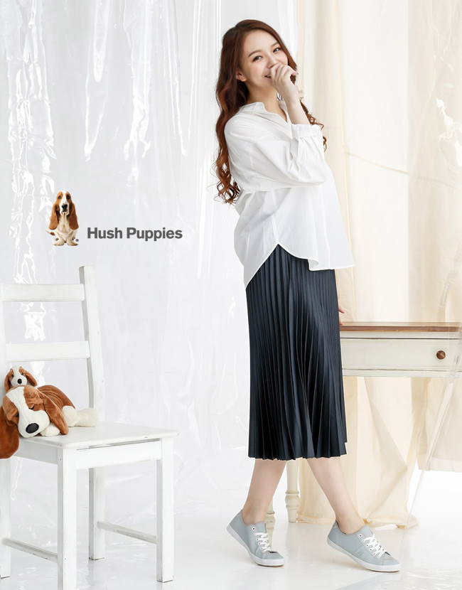 Hush Puppies 經典皮質咖啡紗休閒鞋-淺灰