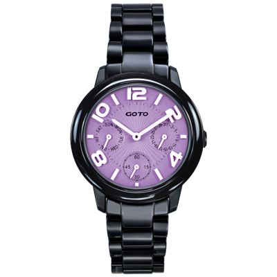 GOTO Candy Magic 陶瓷時尚腕錶-IP黑x紫/34mm