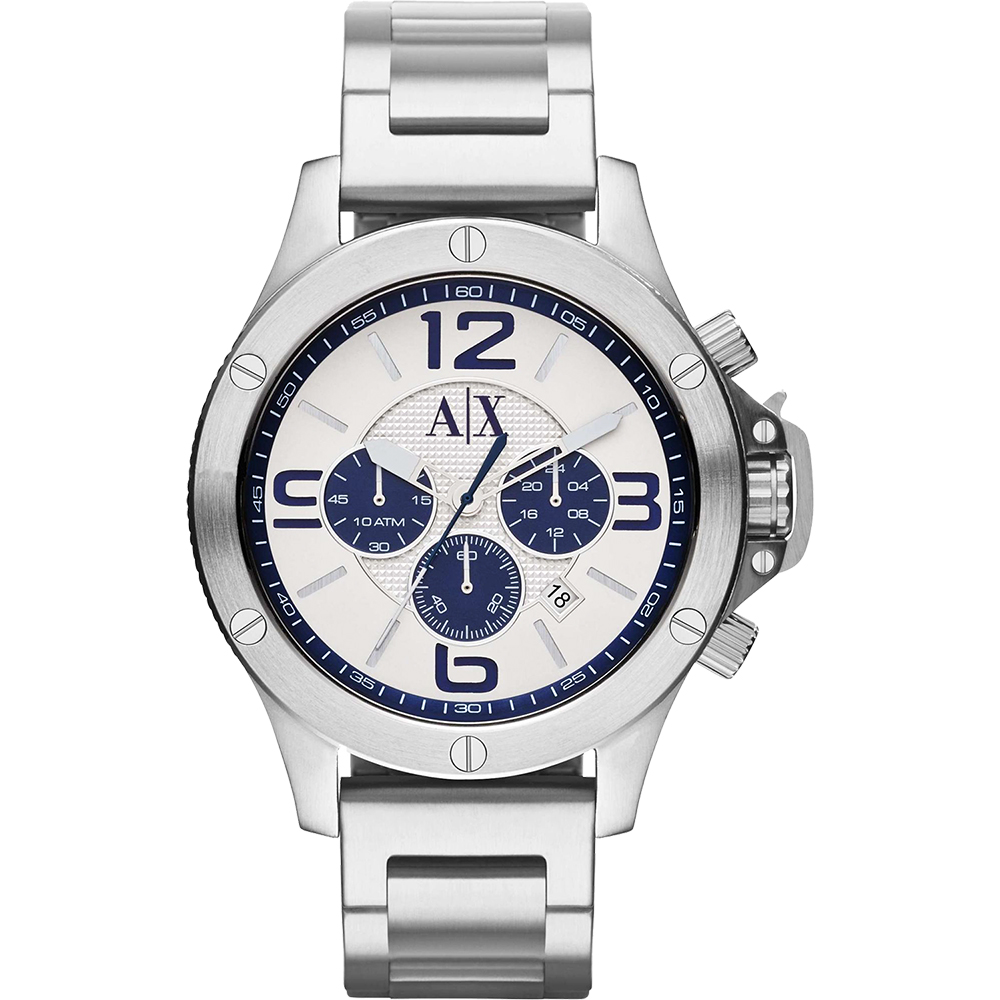 A│X Armani Exchange 重裝軍式風格計時腕錶-白x銀/48mm
