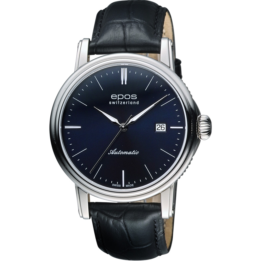 EPOS 都會雅仕時尚機械腕錶-藍x黑色錶帶/42mm