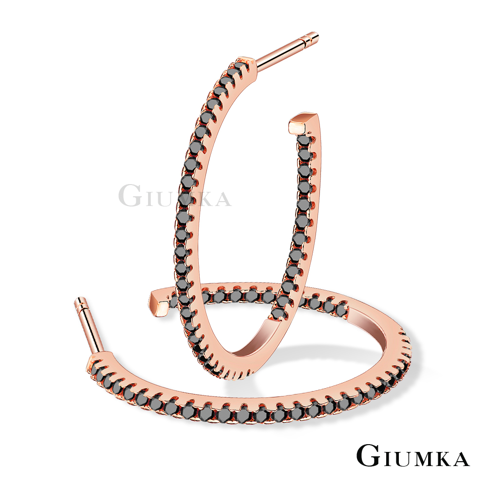 GIUMKA 925純銀耳環C形針式圓圈雙邊鑲鑽-共4色