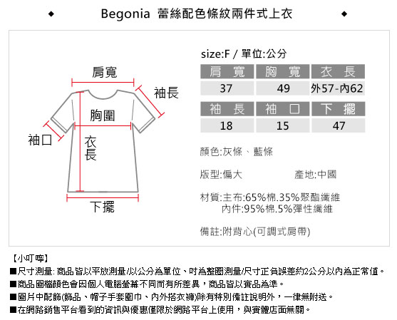Begonia 蕾絲配色條紋兩件式上衣(共二色)