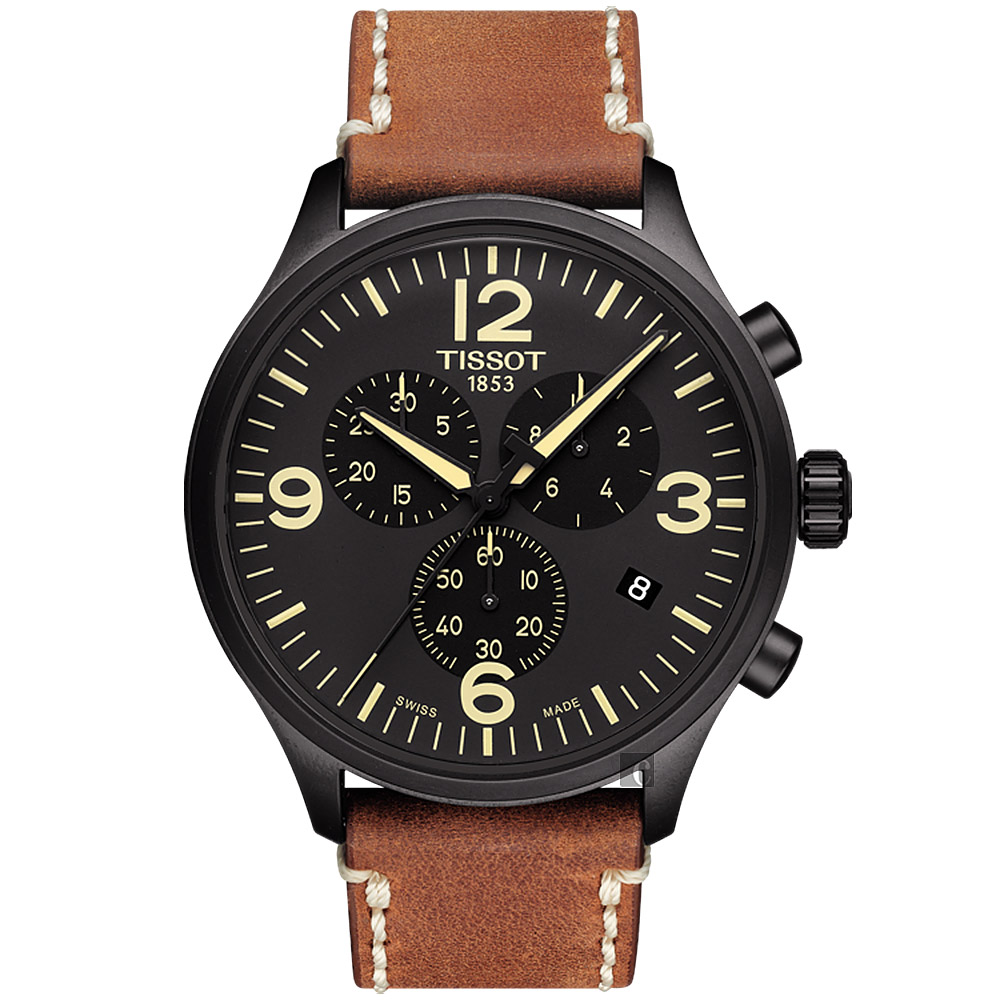 TISSOT 天梭 官方授權 韻馳系列 Chrono XL計時手錶-黑x咖啡/45mm T1166173605700