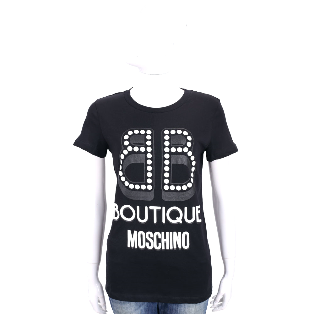 BOUTIQUE MOSCHINO 黑色點點字母棉質短袖T恤