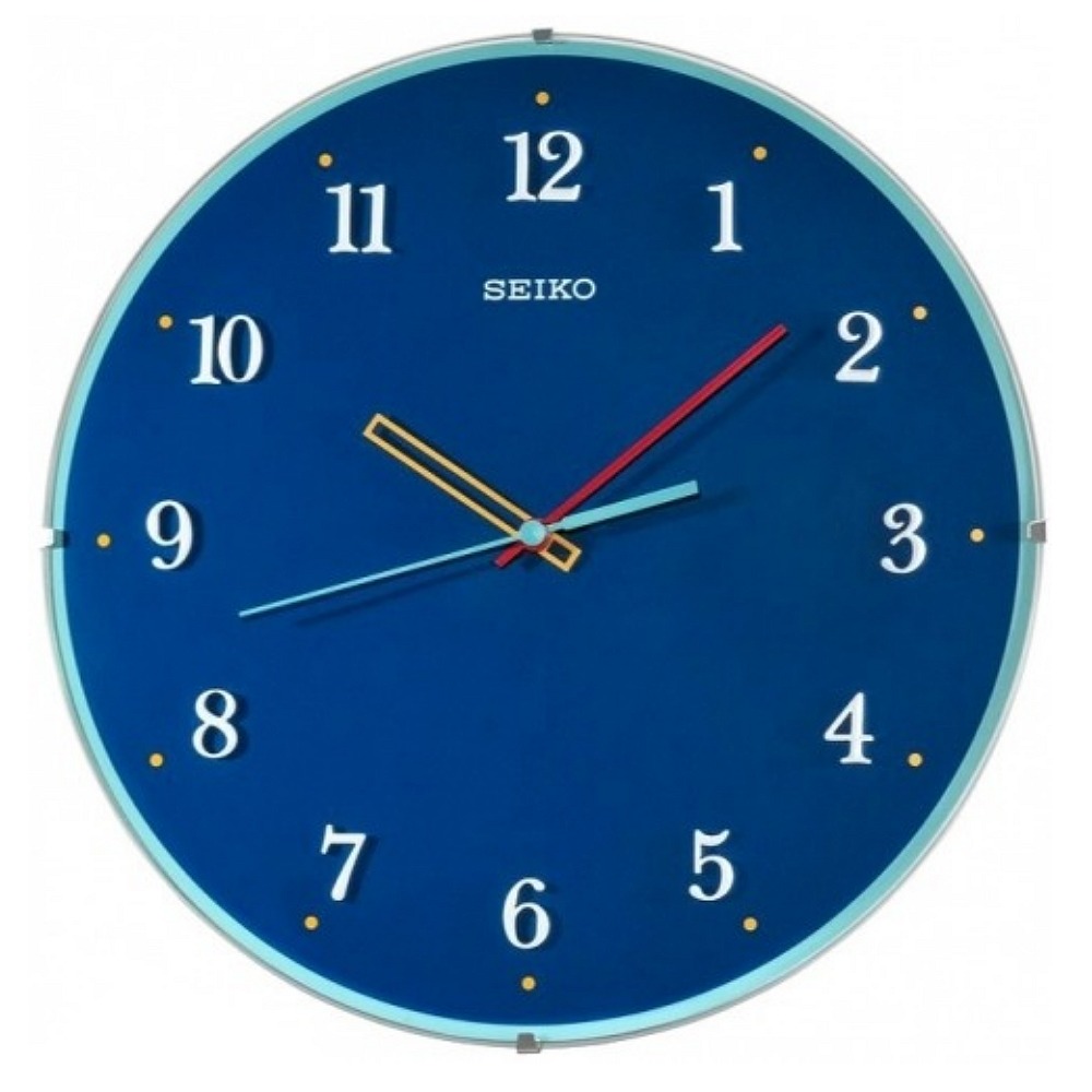SEIKO 精工 細邊框 恒動式彩色秒針靜音掛鐘-藍/30cm